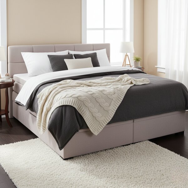 KONDELA Boxspring ágy, 180x200, szürkésbarna Taupe, APRIL