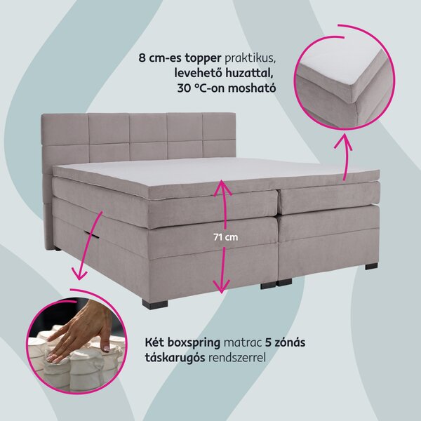 KONDELA Boxspring ágy, 180x200, szürkésbarna Taupe, APRIL