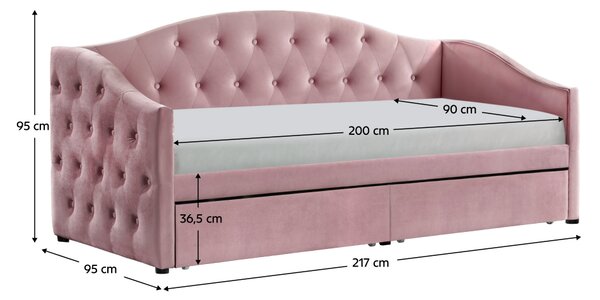 KONDELA Ágy tárhellyel, 90x200, rózsaszín Velvet szövet, ZASKA