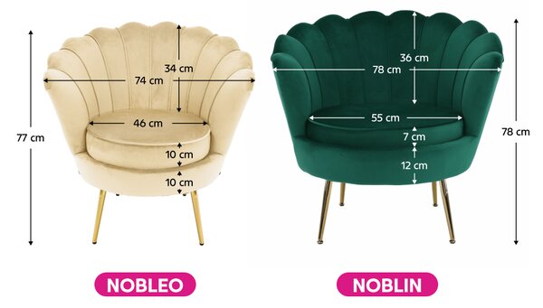 KONDELA Art-deco stílusú fotel, bézs Velvet szövet/gold arany króm, NOBLEO