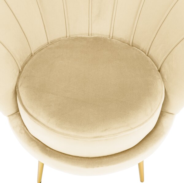 KONDELA Art-deco stílusú fotel, bézs Velvet szövet/gold arany króm, NOBLEO