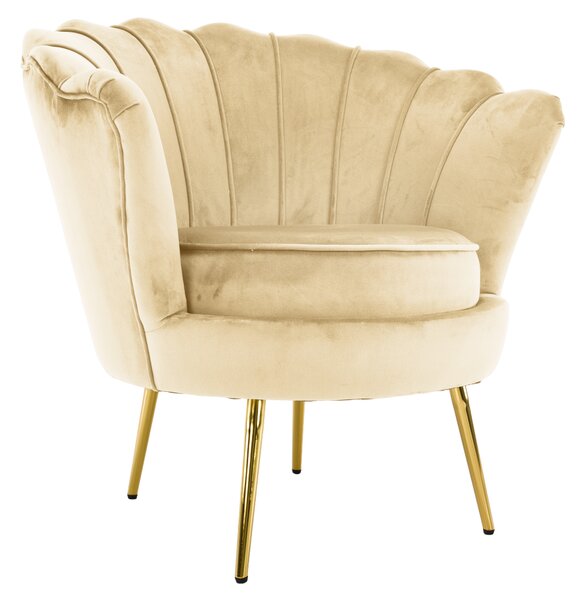KONDELA Art-deco stílusú fotel, bézs Velvet szövet/gold arany króm, NOBLEO