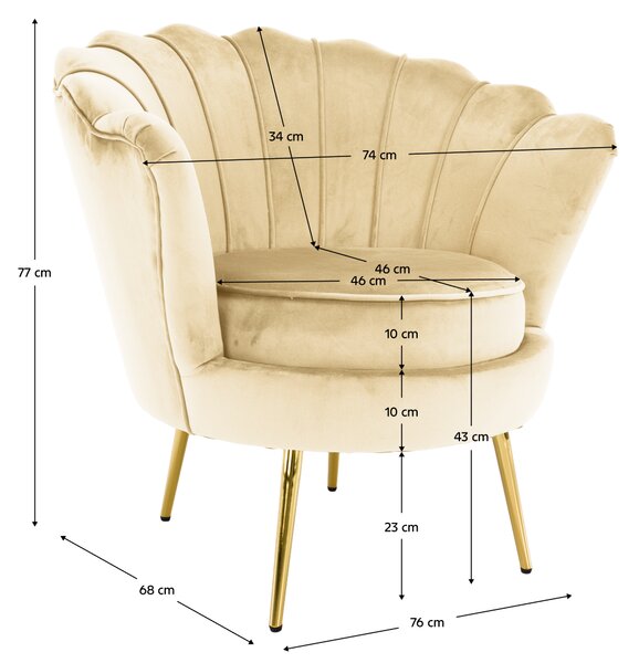 KONDELA Art-deco stílusú fotel, bézs Velvet szövet/gold arany króm, NOBLEO