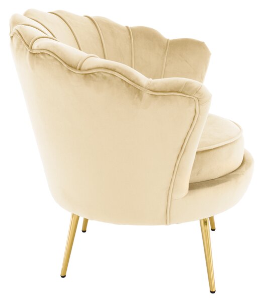 KONDELA Art-deco stílusú fotel, bézs Velvet szövet/gold arany króm, NOBLEO
