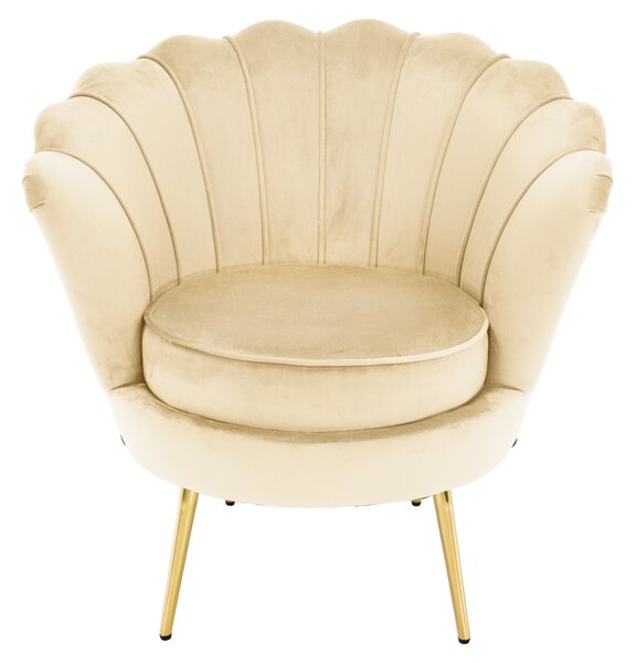 KONDELA Art-deco stílusú fotel, bézs Velvet szövet/gold arany króm, NOBLEO