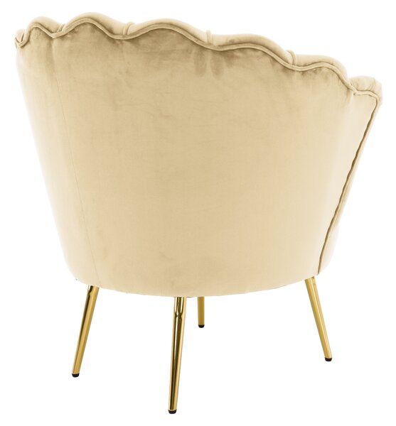 KONDELA Art-deco stílusú fotel, bézs Velvet szövet/gold arany króm, NOBLEO
