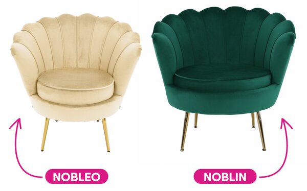 KONDELA Art-deco stílusú fotel, bézs Velvet szövet/gold arany króm, NOBLEO