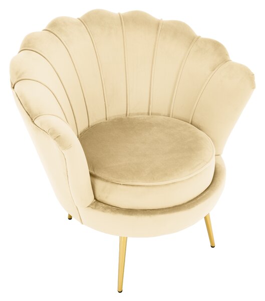 KONDELA Art-deco stílusú fotel, bézs Velvet szövet/gold arany króm, NOBLEO