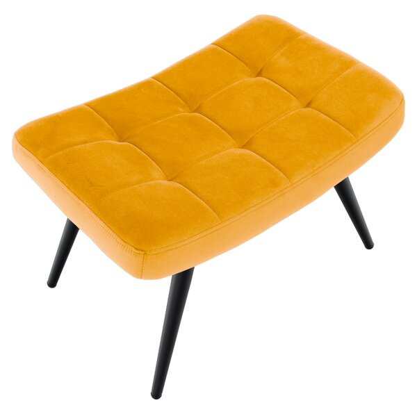 KONDELA Fotel lábtartóval, sárga Velvet szövet/fekete, HABEN