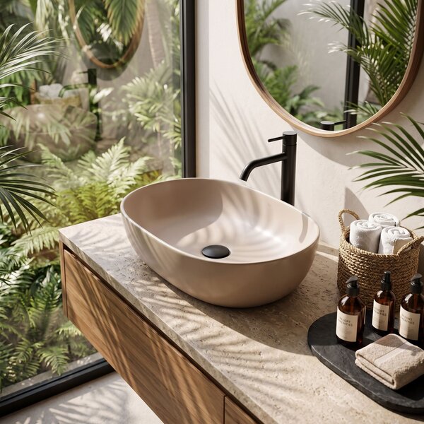 Focus Fali WC Csésze Szett + Pultra Szerelhető Mosdó Rea Focus Taupe