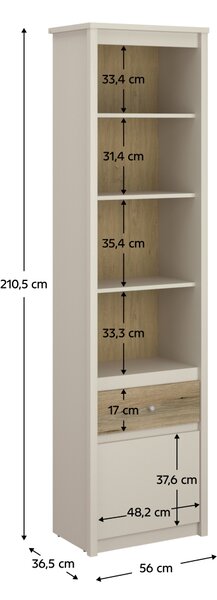 KONDELA Nyitott polcos szekrény, kasmír/evoke tölgy, KAROS 1D1S