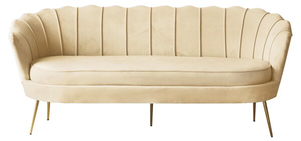 KONDELA Luxus kanapé, 3 személyes, bézs Velvet szövet/arany, Art-deco, NOBLEO TYP 2