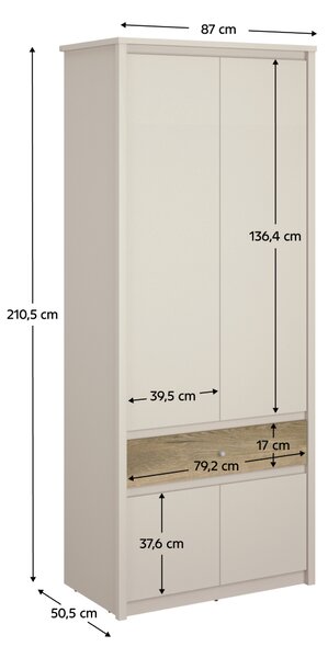 KONDELA Szekrény, kasmír/evoke tölgy, KAROS 4D1S