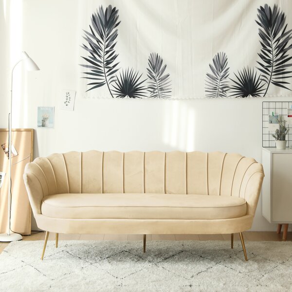 KONDELA Luxus kanapé, 3 személyes, bézs Velvet szövet/arany, Art-deco, NOBLEO TYP 2