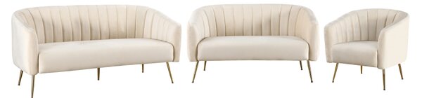 KONDELA Design 3-as ülés kanapé, bézs Velvet szövet/gold króm-arany, BAGY