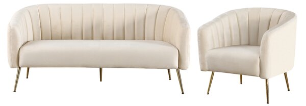 KONDELA Design 3-as ülés kanapé, bézs Velvet szövet/gold króm-arany, BAGY