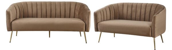 KONDELA Design 3-as ülés kanapé, barna bársony szövet/arany króm-arany, BAGY