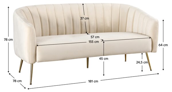 KONDELA Design 3-as ülés kanapé, bézs Velvet szövet/gold króm-arany, BAGY
