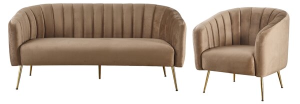 KONDELA Design 3-as ülés kanapé, barna bársony szövet/arany króm-arany, BAGY