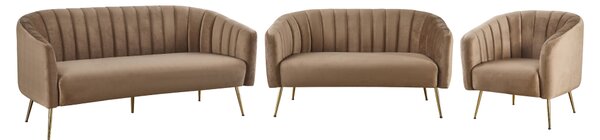 KONDELA Design 3-as ülés kanapé, barna bársony szövet/arany króm-arany, BAGY