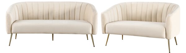 KONDELA Design 3-as ülés kanapé, bézs Velvet szövet/gold króm-arany, BAGY