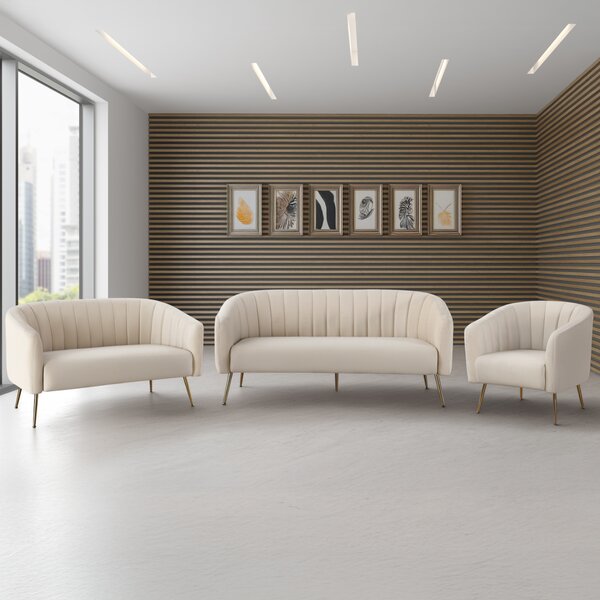 KONDELA Design 3-as ülés kanapé, bézs Velvet szövet/gold króm-arany, BAGY