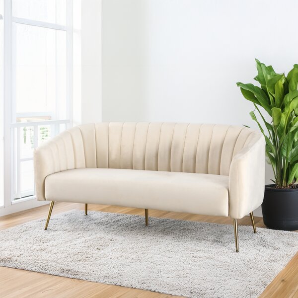 KONDELA Design 3-as ülés kanapé, bézs Velvet szövet/gold króm-arany, BAGY