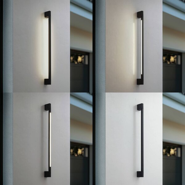 Lindby LED fali világítás Neano, 90 cm, fekete, fém, IP54, Fekete, Alumínium, Modern
