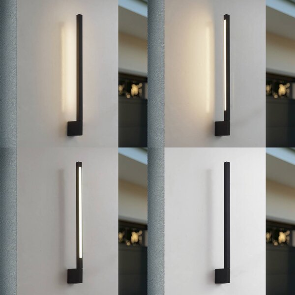 Lindby LED fali világítás Neano, 60 cm, fekete, fém, IP54, Fekete, Alumínium, Modern