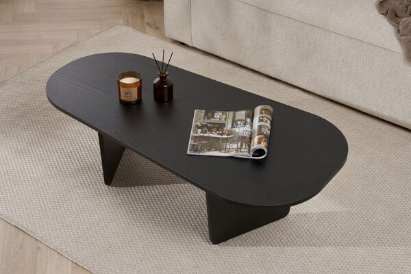 Hanah Home Coffee Table Wood Black Ovalis - Fa Fekete