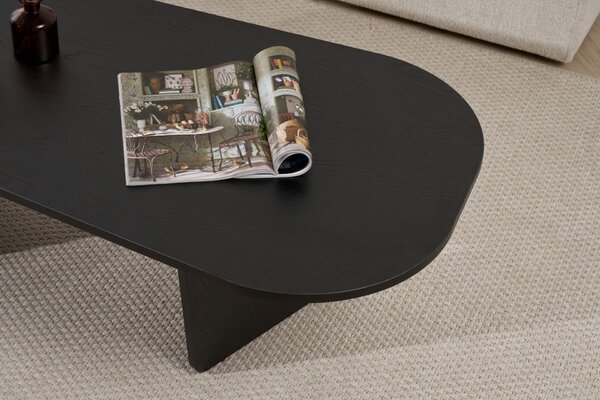 Hanah Home Coffee Table Wood Black Ovalis - Fa Fekete