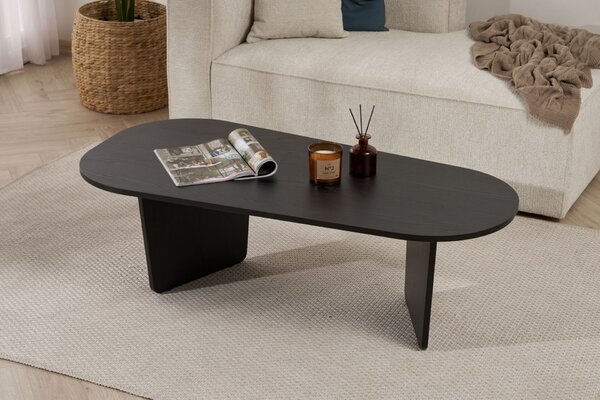 Hanah Home Coffee Table Wood Black Ovalis - Fa Fekete