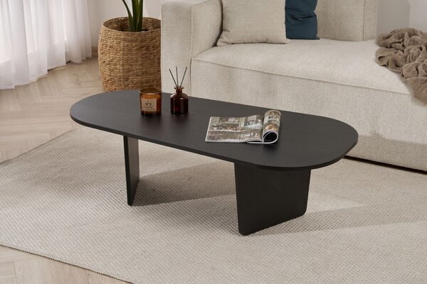 Hanah Home Coffee Table Wood Black Ovalis - Fa Fekete