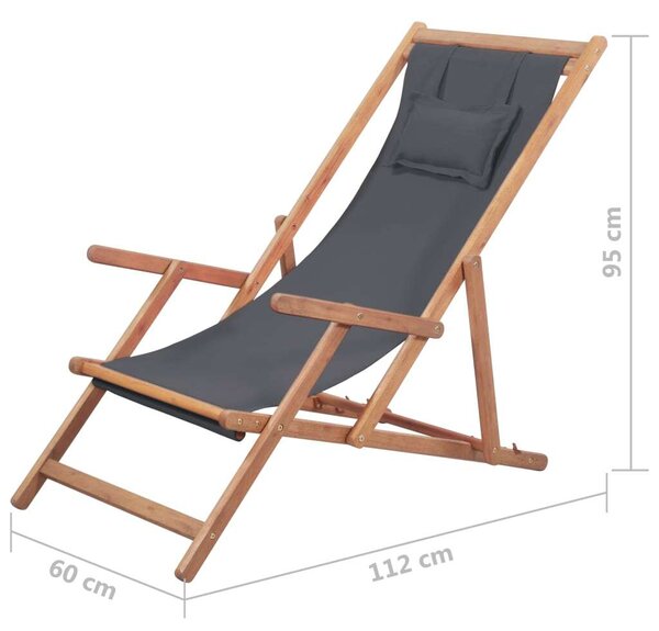 VidaXL szürke összecsukható szövetkárpitos, favázas strandszék
