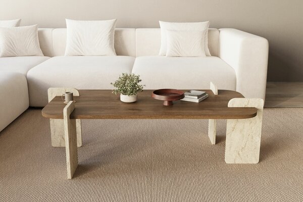 Hanah Home Dohányzóasztal Walnut Travertine Leapiri - Walnut, Travertine