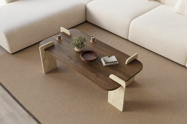 Hanah Home Dohányzóasztal Walnut Travertine Leapiri - Walnut, Travertine
