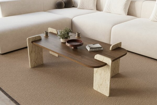 Hanah Home Dohányzóasztal Walnut Travertine Leapiri - Walnut, Travertine