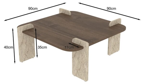 Hanah Home Coffee Table Walnut Travertine Afrolli - Walnut, Travertine