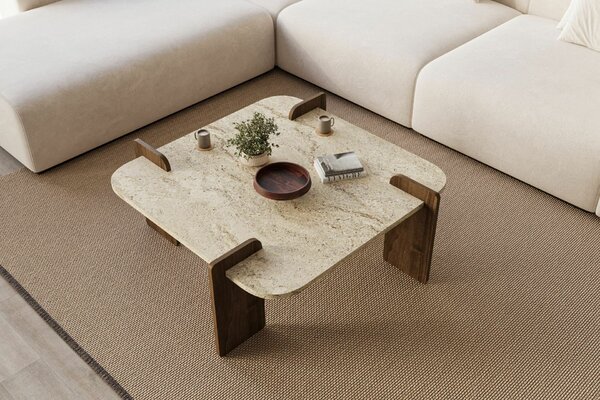 Hanah Home Coffee Table Travertine Walnut Afrolli - Travertine, Walnut