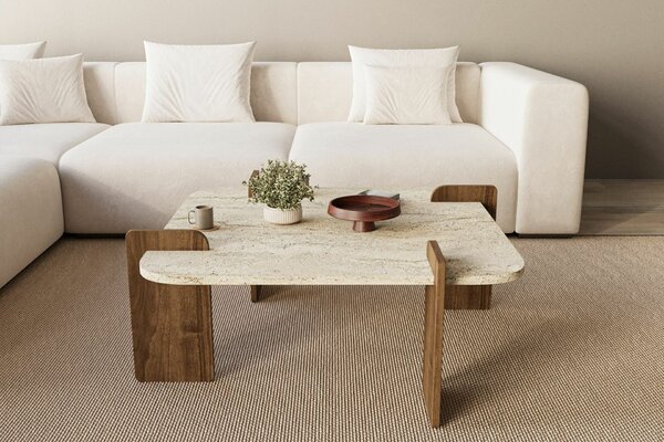 Hanah Home Coffee Table Travertine Walnut Afrolli - Travertine, Walnut