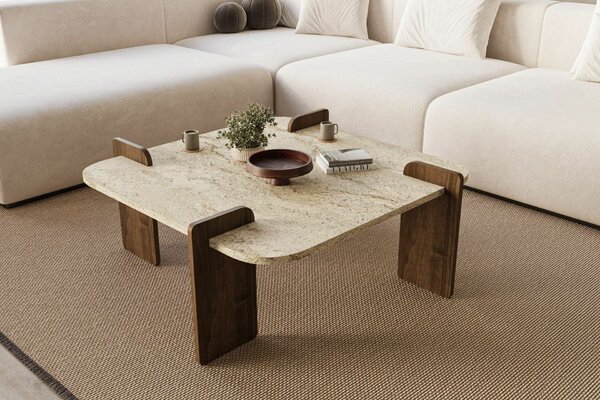 Hanah Home Coffee Table Travertine Walnut Afrolli - Travertine, Walnut