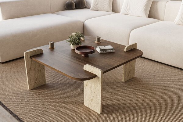 Hanah Home Coffee Table Walnut Travertine Afrolli - Walnut, Travertine