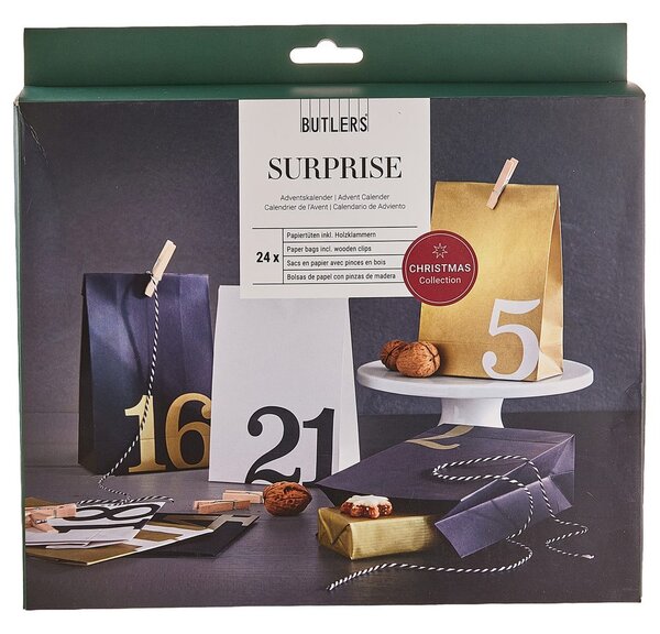 SURPRISE papír adventi kalendárium 24 tasak , számos