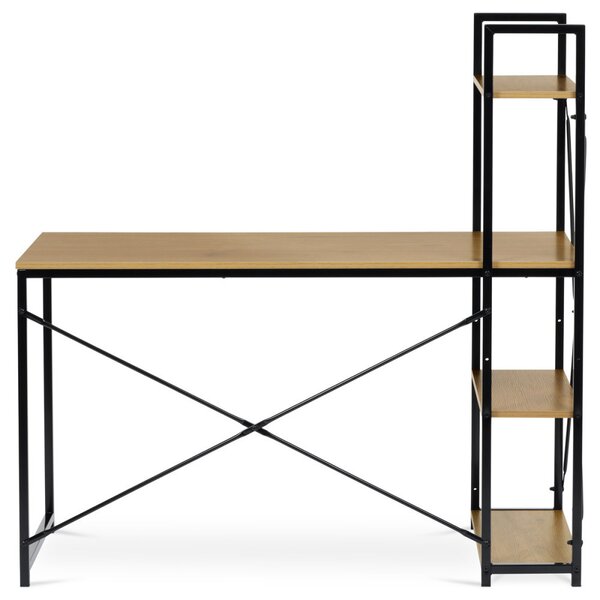 Polcos íróasztal, MDF, tölgy dekor, fekete fém GD-520