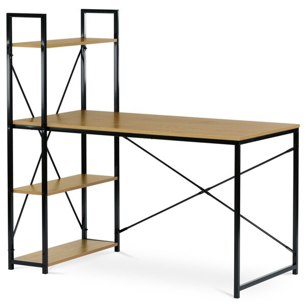 Polcos íróasztal, MDF, tölgy dekor, fekete fém GD-520