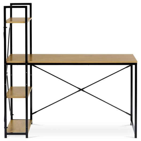 Polcos íróasztal, MDF, tölgy dekor, fekete fém GD-520