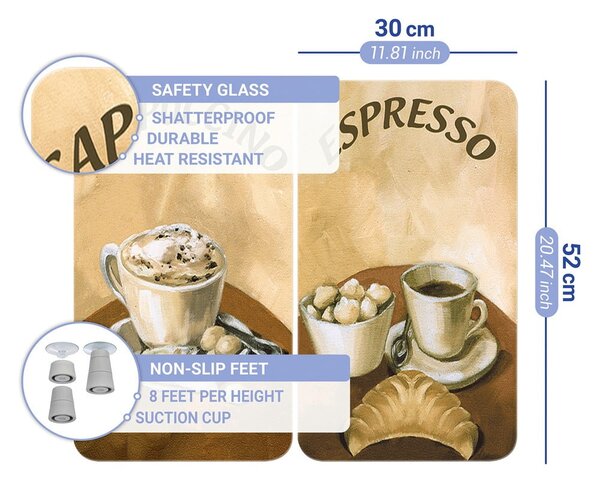 Edzett üveg tűzhely fedőlap szett 2 db-os 30x52 cm Coffee – Wenko