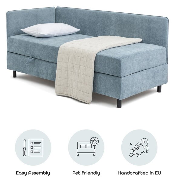 Kék kárpitozott ágyneműtartós egyszemélyes ágy matraccal 120x200 cm Avela – Bonami Selection