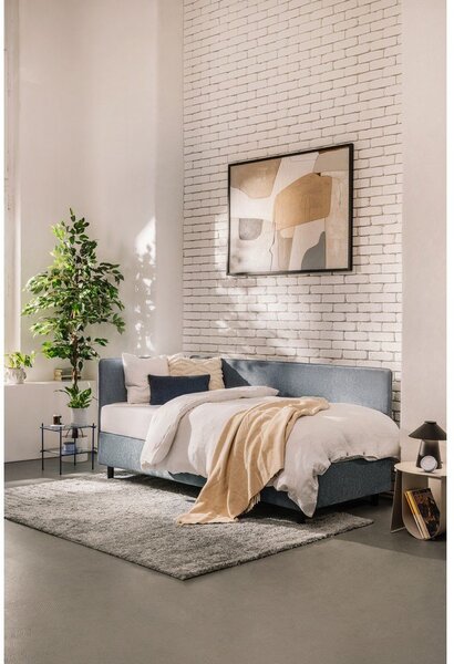Kék kárpitozott ágyneműtartós egyszemélyes ágy matraccal 120x200 cm Avela – Bonami Selection