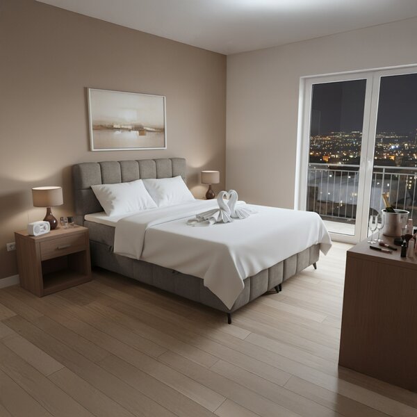 KONDELA Boxspring ágy, 160x200, barnásszürke taupe, ALMA